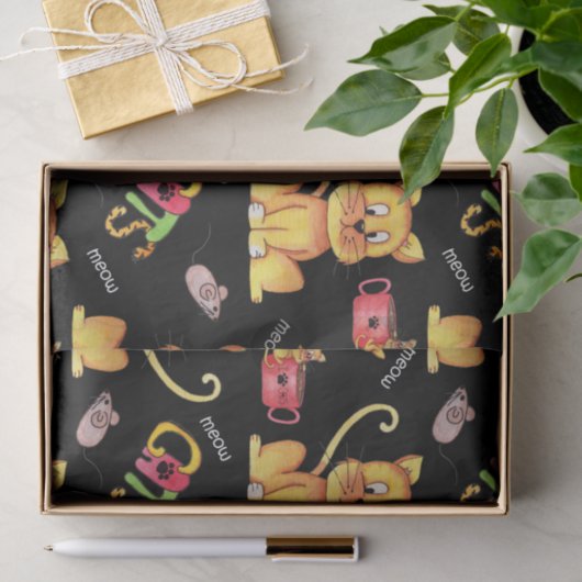 Papier Mousseline Chats de viande noire mignons (Cadeau)