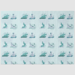 Papier Mousseline Chats de yoga vert
