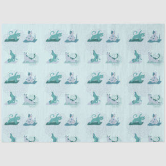 Papier Mousseline Chats de yoga vert