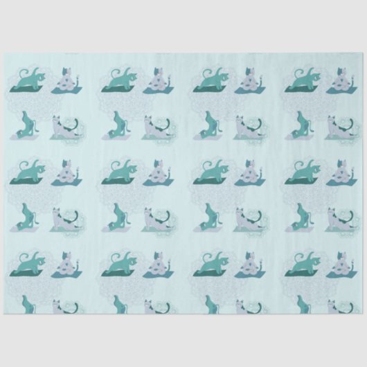 Papier Mousseline Chats de yoga vert (Recto)