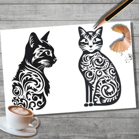 Papier Mousseline Chats en stylo Art 1 papier découpage