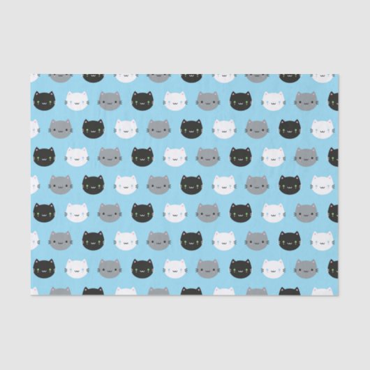 Papier Mousseline Chats et chatons mignons de Kawaii (bleus) (Recto)