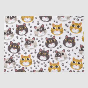 Papier Mousseline Chats et empreintes de pattes motif papier d'embal