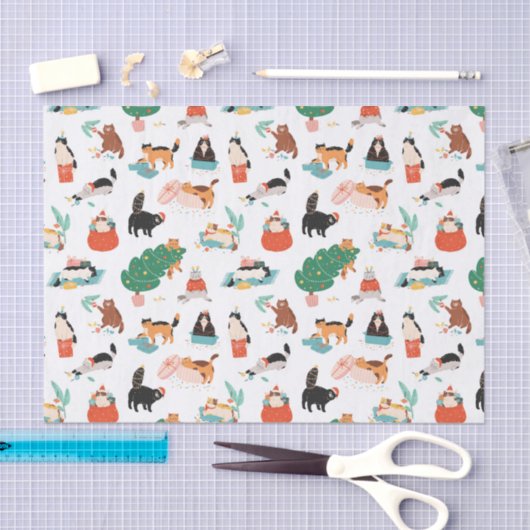 Papier Mousseline Chats et Motifs de Noël (Artisanat)