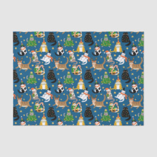 Papier Mousseline Chats Festifs en Costumes de Noël Motif