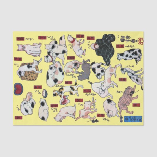 Papier Mousseline Chats japonais (couleur Arrière - plan changeable) (Recto)