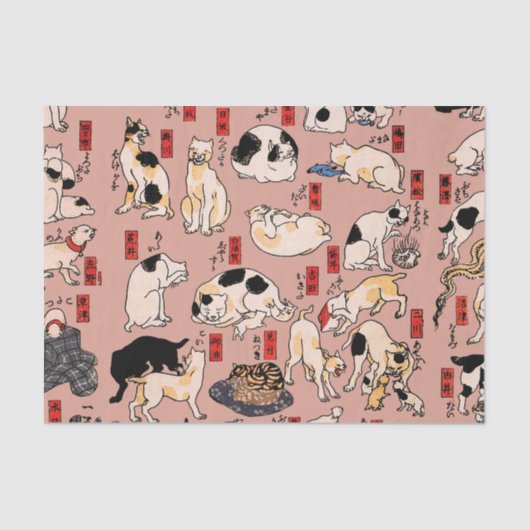 Papier Mousseline chats japonais Ukiyo-e Funny kitty (Recto)