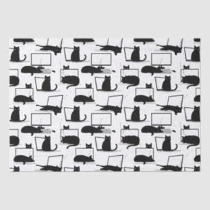 Papier Mousseline Chats noirs assis sur des ordinateurs portables Mo