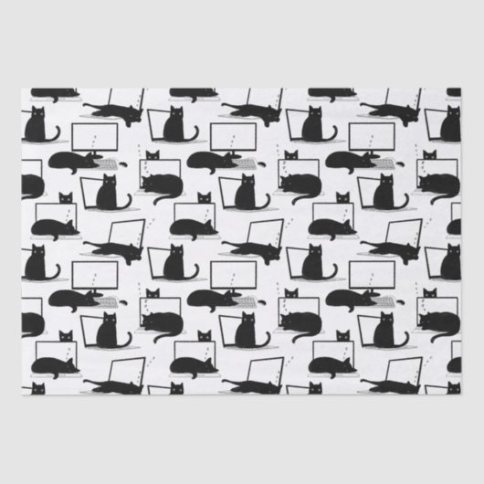 Papier Mousseline Chats noirs assis sur des ordinateurs portables Mo (Recto)