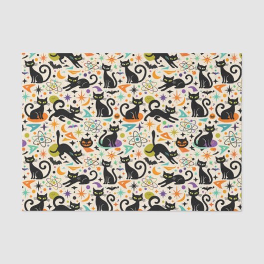 Papier Mousseline Chats noirs atomiques Halloween (Recto)