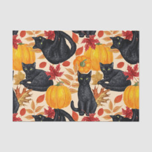 Papier Mousseline Chats noirs et citrouilles