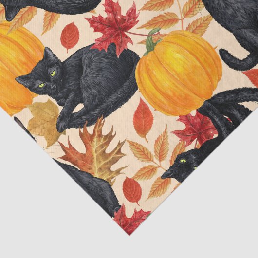 Papier Mousseline Chats noirs et citrouilles (Détail)