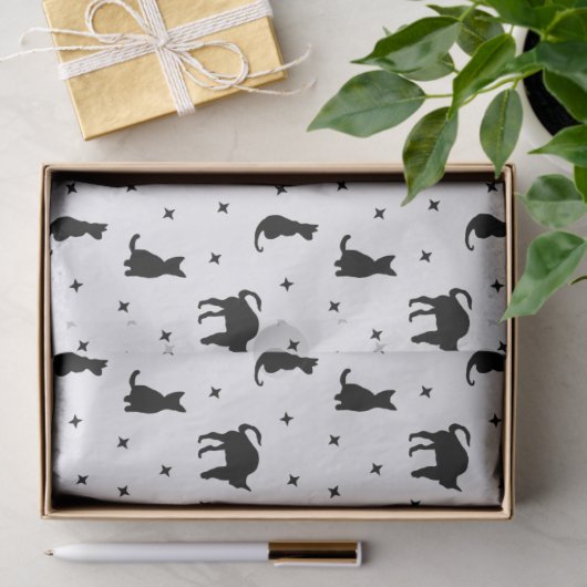 Papier Mousseline Chats noirs et étoiles Halloween (Cadeau)