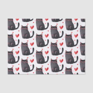 Papier Mousseline Chats noirs roses Coeurs Anniversaire