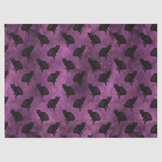Papier Mousseline Chats noirs sur la décomposition violette (Recto)