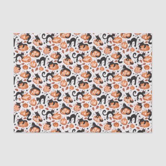 Papier Mousseline Chats sculptant des Citrouilles Jack-o'lanterne d' (Recto)