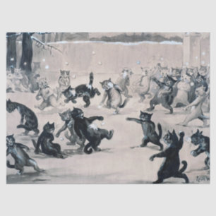 Papier Mousseline Chats Snowball Combat, Louis Wain