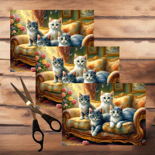 Papier Mousseline Chats sur le canapé - scène mignonne en vintage lo