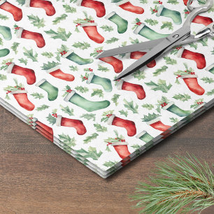 Papier Mousseline Chaussette de Noël festive aquarelle pour les fête
