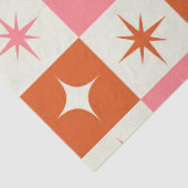 Papier Mousseline Checkered Mid Century Atomic Stars Pink Orange  (Détail)