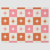 Papier Mousseline Checkered Mid Century Atomic Stars Pink Orange  (Recto)