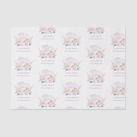 Papier Mousseline Chef rose pâle Casquette Restauration Floral Rolle (Recto)