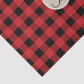 Papier Mousseline Chèque rouge noir plaqué Monogramme rustique Initi (Détail)