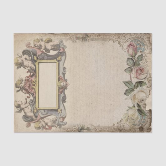 Papier Mousseline Cherubs et Roses avec script victorien (Recto)