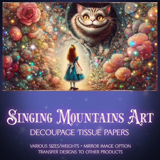 Papier Mousseline Cheshire Cat and Alice Forest Talk Decoupage