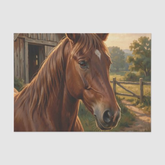 Papier Mousseline Cheval Alezan Heure Dorée Grange (Recto)
