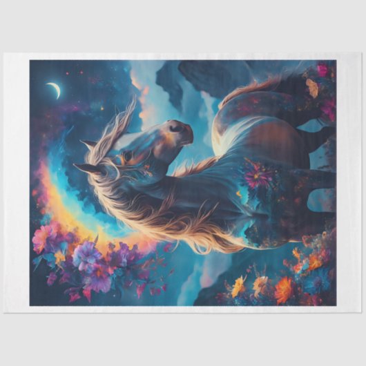 Papier Mousseline Cheval arc-en-ciel floral (Recto)