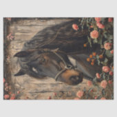 Papier Mousseline Cheval aux fleurs roses Découpage (Recto)