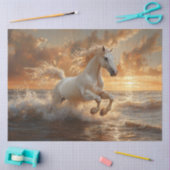 Papier Mousseline Cheval Blanc À Travers Les Vagues Océaniques (Artisanat)