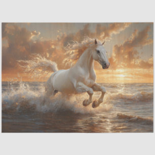 Papier Mousseline Cheval Blanc À Travers Les Vagues Océaniques