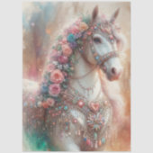 Papier Mousseline Cheval Blanc avec Fleurs Decoupage (Recto)