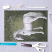 Papier Mousseline Cheval blanc dans les bois avec des colibris (Artisanat)
