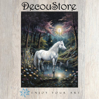 Papier Mousseline Cheval blanc dans une oasis paisible Découpage