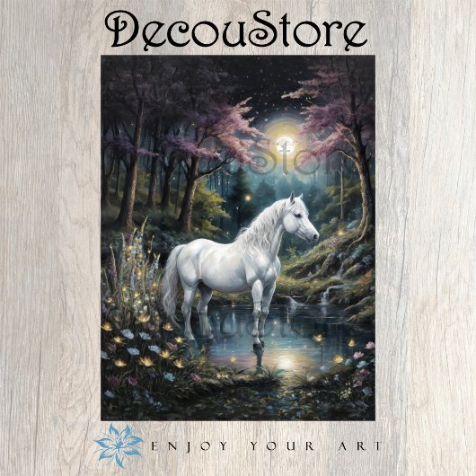 Papier Mousseline Cheval blanc dans une oasis paisible Découpage