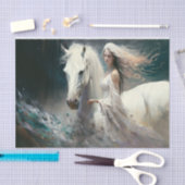 Papier Mousseline Cheval blanc et dame (Artisanat)