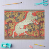 Papier Mousseline CHEVAL BLANC RAMPANT, ARBRES EN BOIS Art Nouveau (Artisanat)