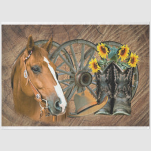 Papier Mousseline Cheval Boot Boots Wagon Wheels Sunflower Western
