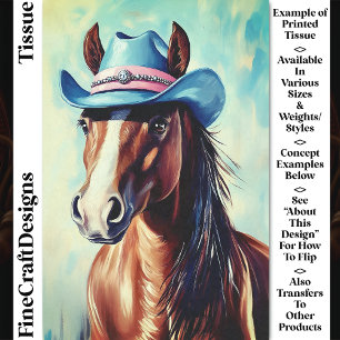Papier Mousseline Cheval châtain, Chapeau de cowboy bleu rose CS9 Dé