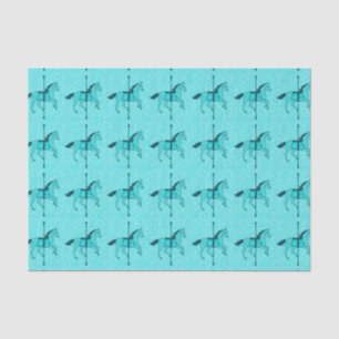 Papier Mousseline Cheval de carrousel - turquoise et Aqua