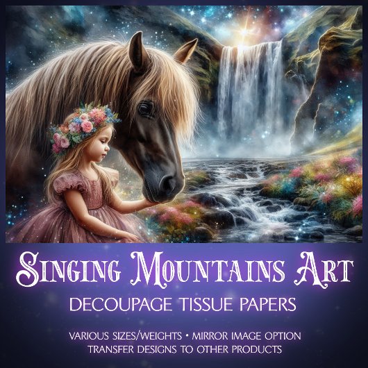 Papier Mousseline Cheval de cascade enchantée et Princesse Decoupage