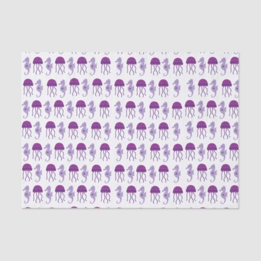 Papier Mousseline Cheval de mer et méduse violet et blanc (Recto)