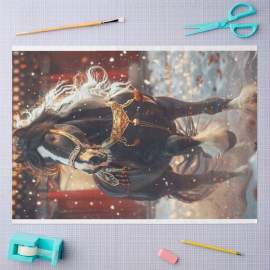 Papier Mousseline Cheval de Noël découpage (Artisanat)