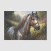 Papier Mousseline Cheval Décoré Decoupage de Prairie (Recto)