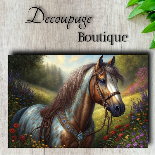 Papier Mousseline Cheval Décoré Decoupage de Prairie