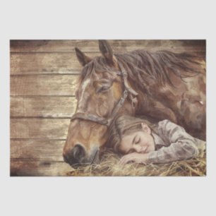 Papier Mousseline Cheval Et Fille En Grange Dormir "Meilleurs amis"