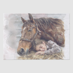 Papier Mousseline Cheval Et Fille En Grange Dormir "Meilleurs amis"